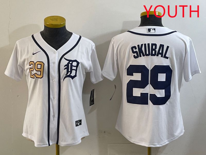 Youth Detroit Tigers #29 Skubal White Game 2025 Nike MLB Jersey style 2->youth mlb jersey->Youth Jersey